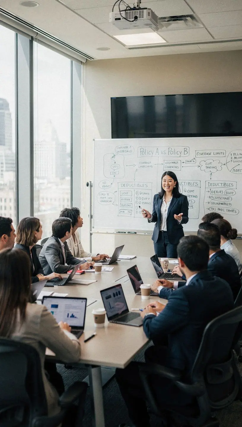 Ekran komputera z porównaniem ofert ubezpieczeń samochodowych w lokalnej agencji.